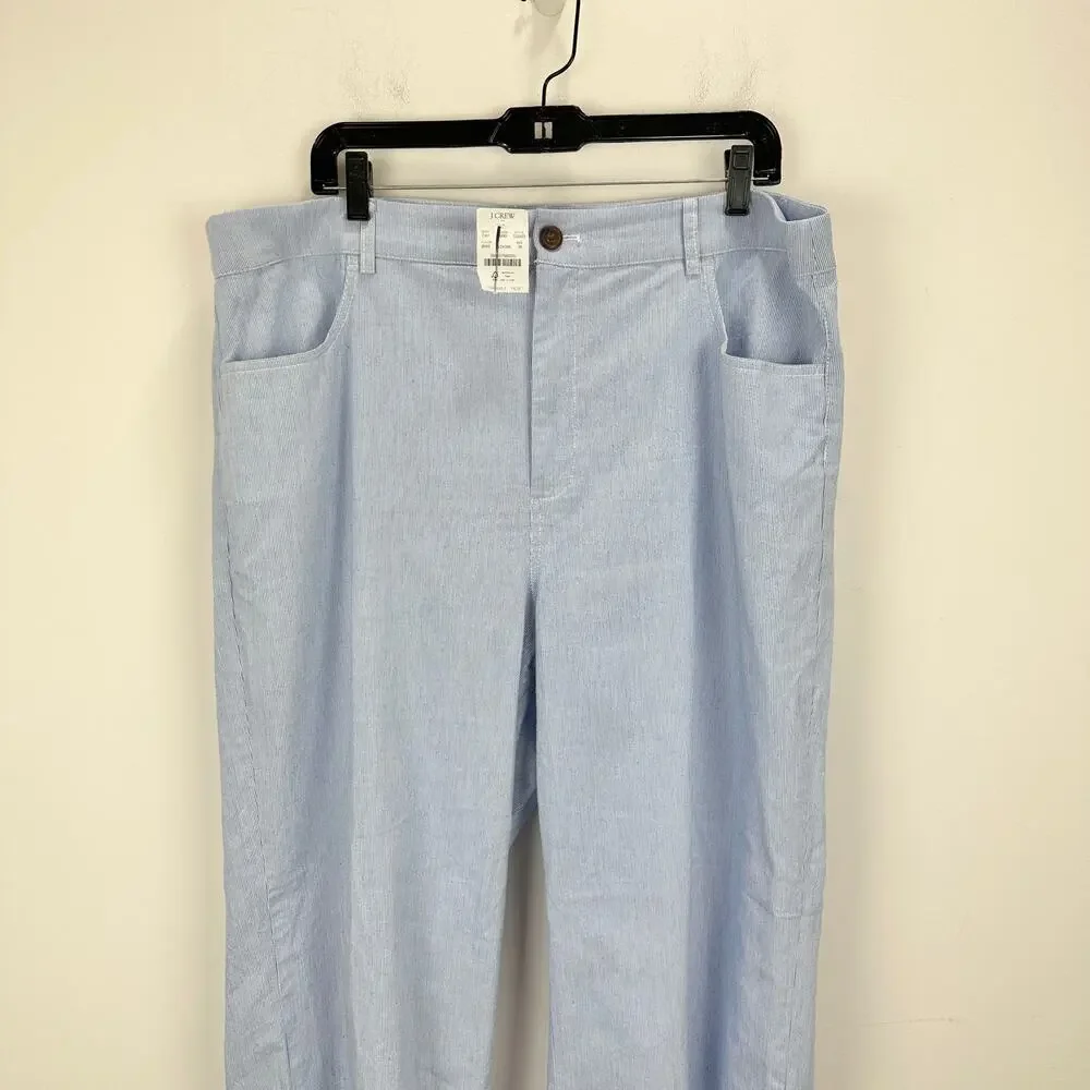 J.Crew Striped High Rise Wide Leg Cropped Pant Blue White Retro Preppy US 34 NWT